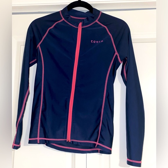 Tesla Other - Tesla Rashguard Surf Water Sport Long Sleeve Zip Up Women’s Size L Navy & Pink